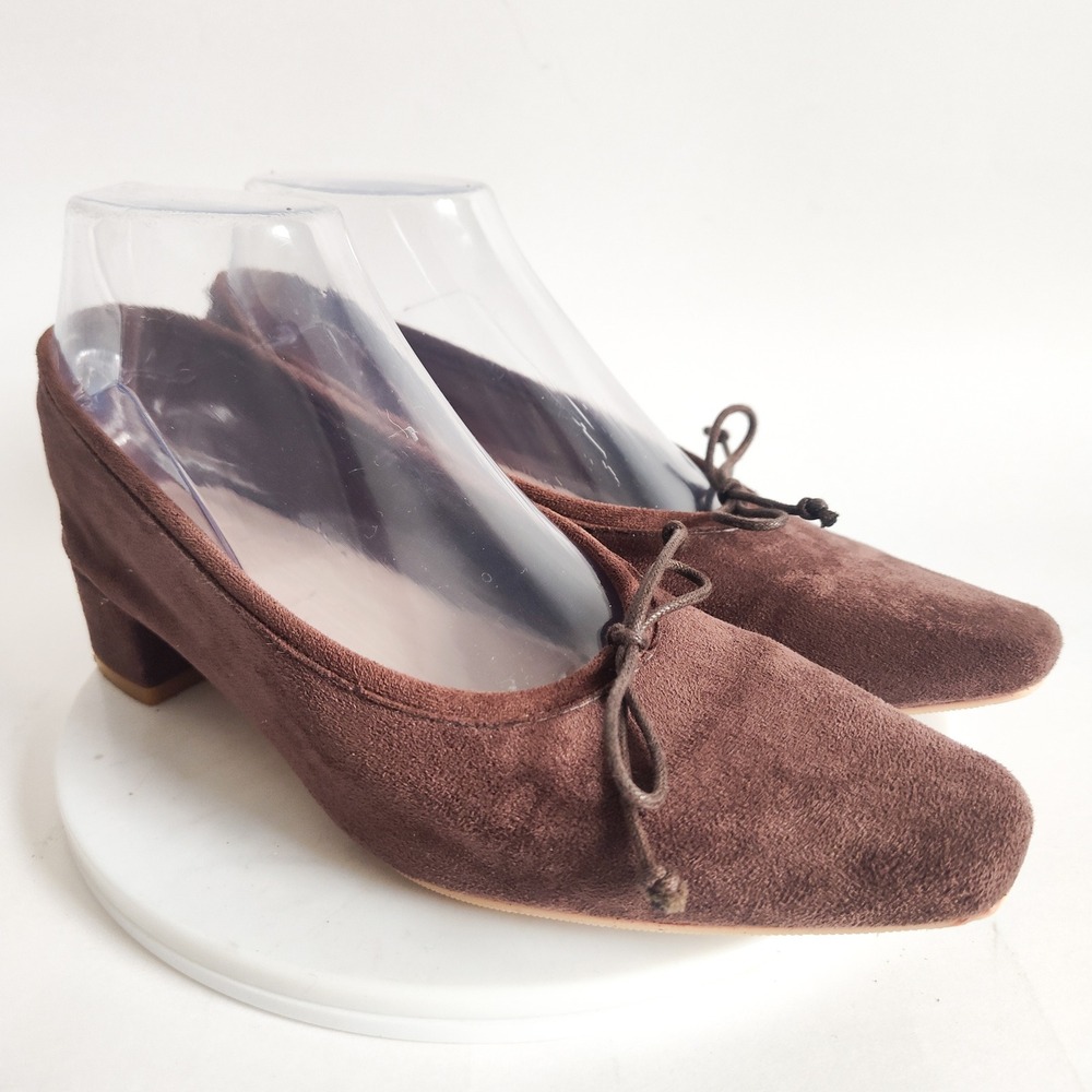 Mojo Ballet Flats Korean Size 230 / 6 Suede Square‎ Toe Block Heel Pumps Bow